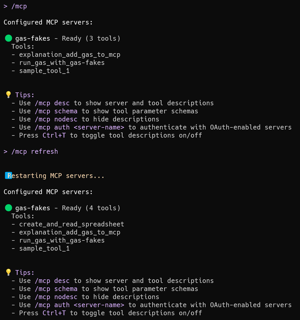 Figure 3: Refreshing the MCP server tool list.