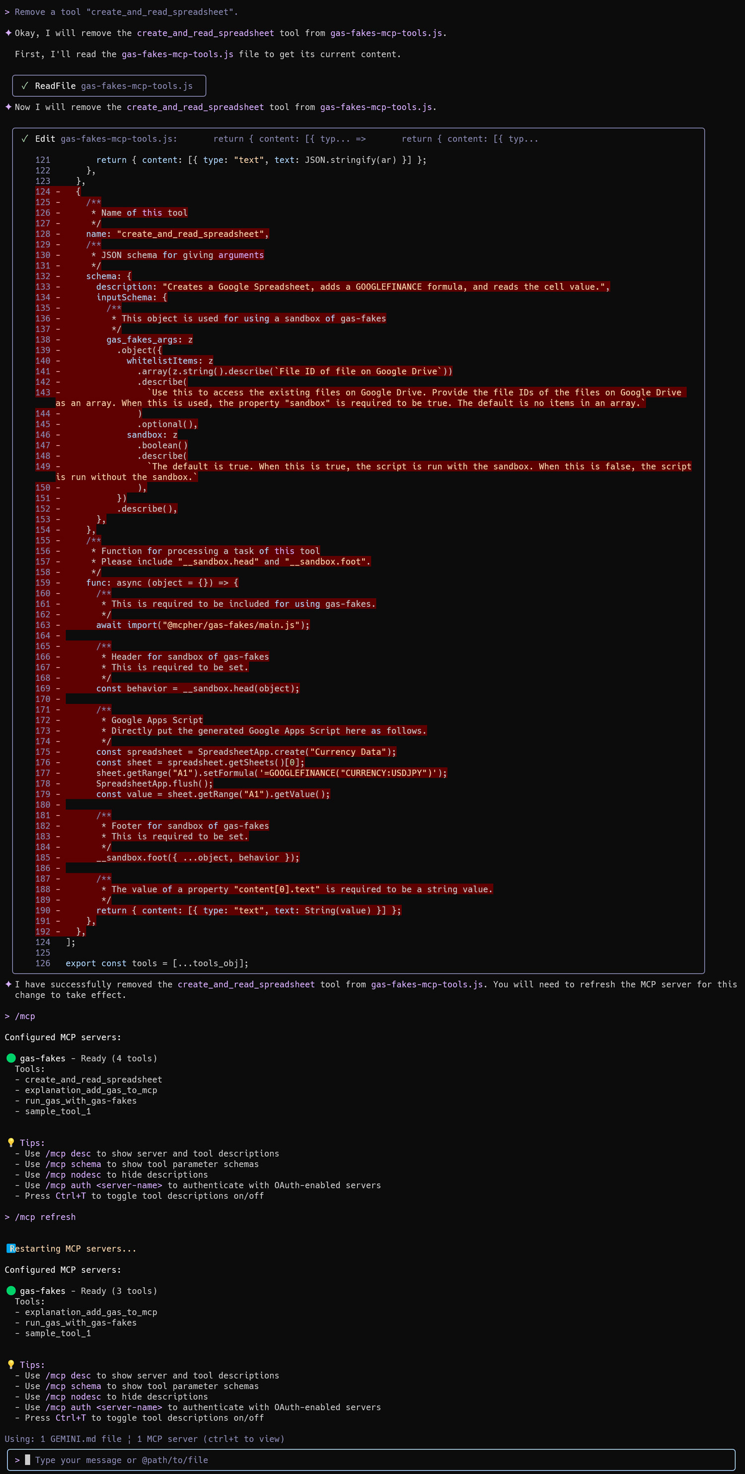 Figure 5: Removing a tool from the MCP server.