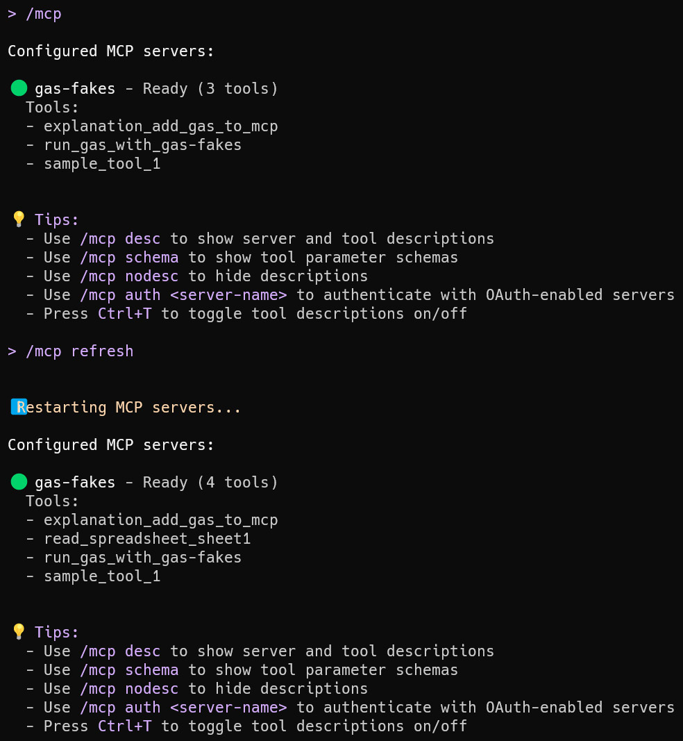 Figure 9: Refreshing the MCP server tool list to confirm the new tool.