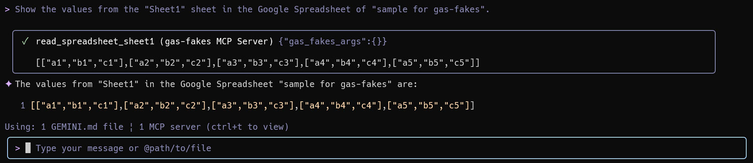 Figure 10: Executing the new tool to read spreadsheet values.