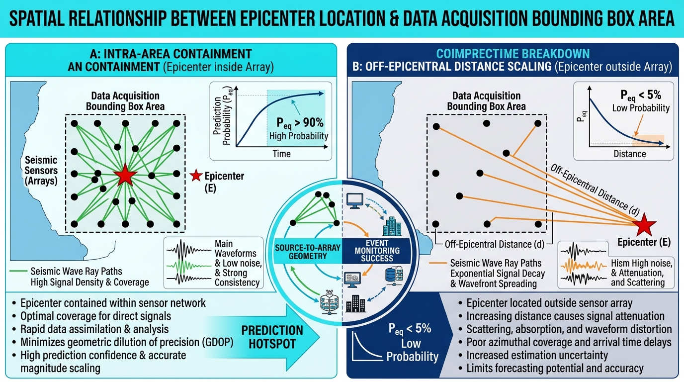Spatial Relationship Between Epicenter Location and Data Acquisition Bounding Box Area