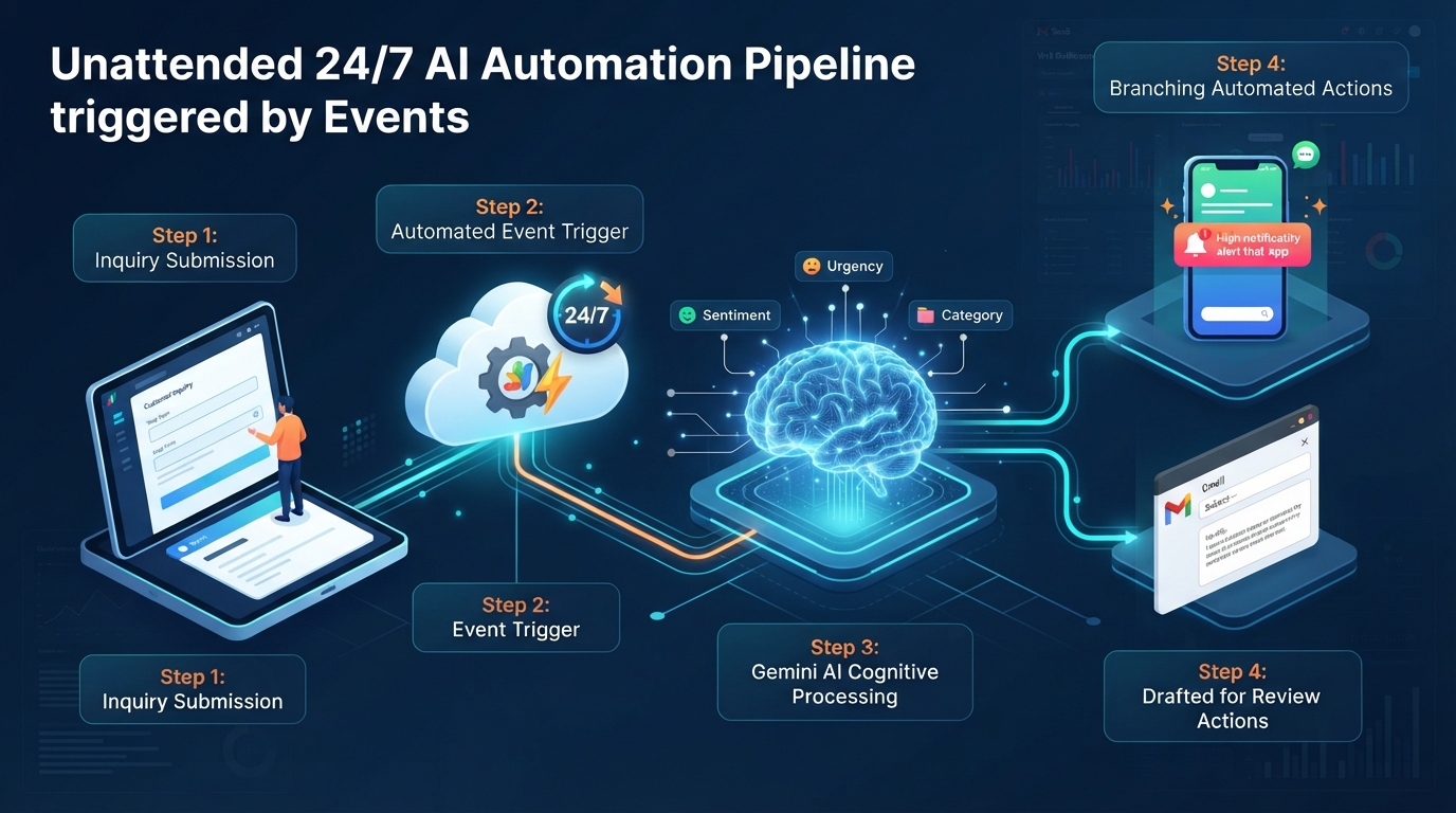 Figure 2: Autonomous AI event pipeline triggered by Google Forms submission