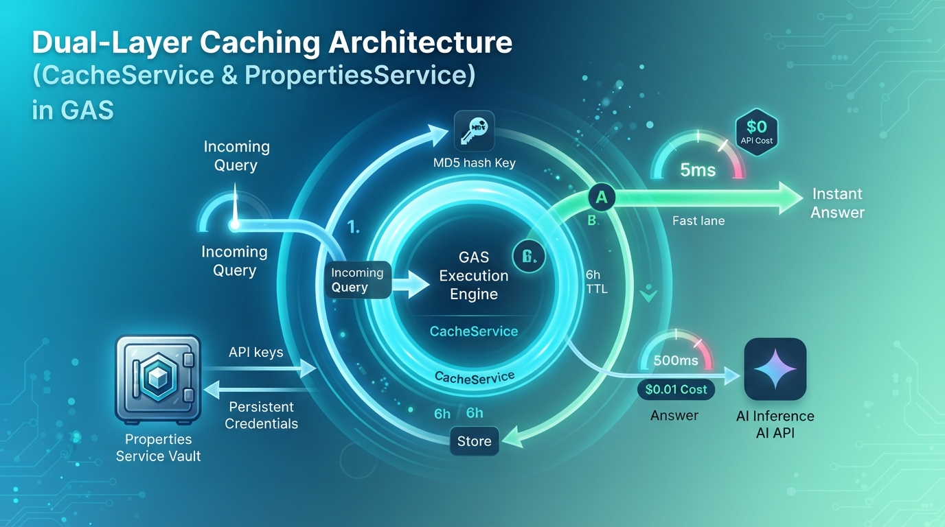 Figure 12: Multi-tier caching architecture with CacheService and PropertiesService