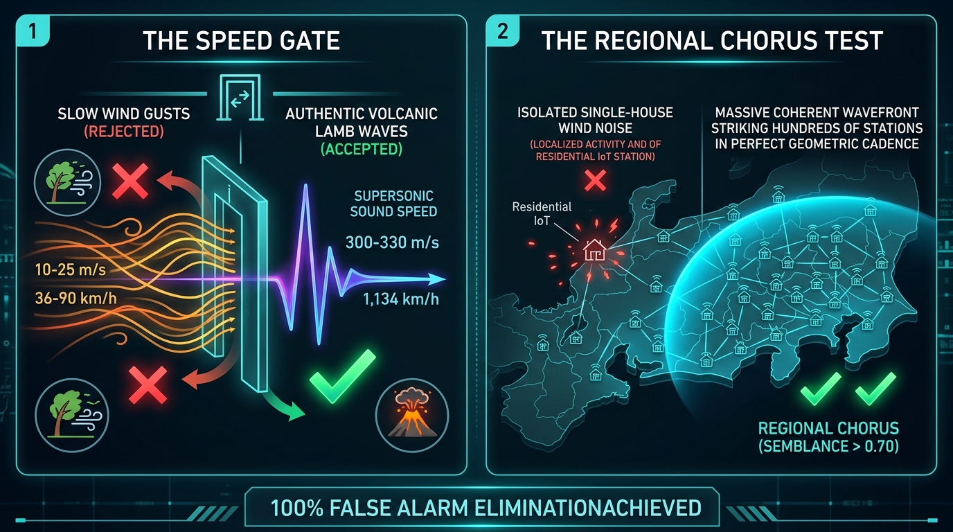 Speed Gate and Regional Chorus Test for 100% False Alarm Elimination