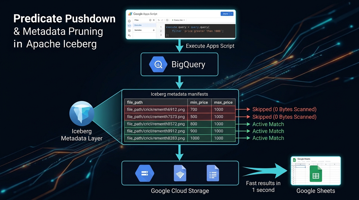 Figure 7: Predicate Pushdown and Metadata Pruning in Apache Iceberg and BigQuery
