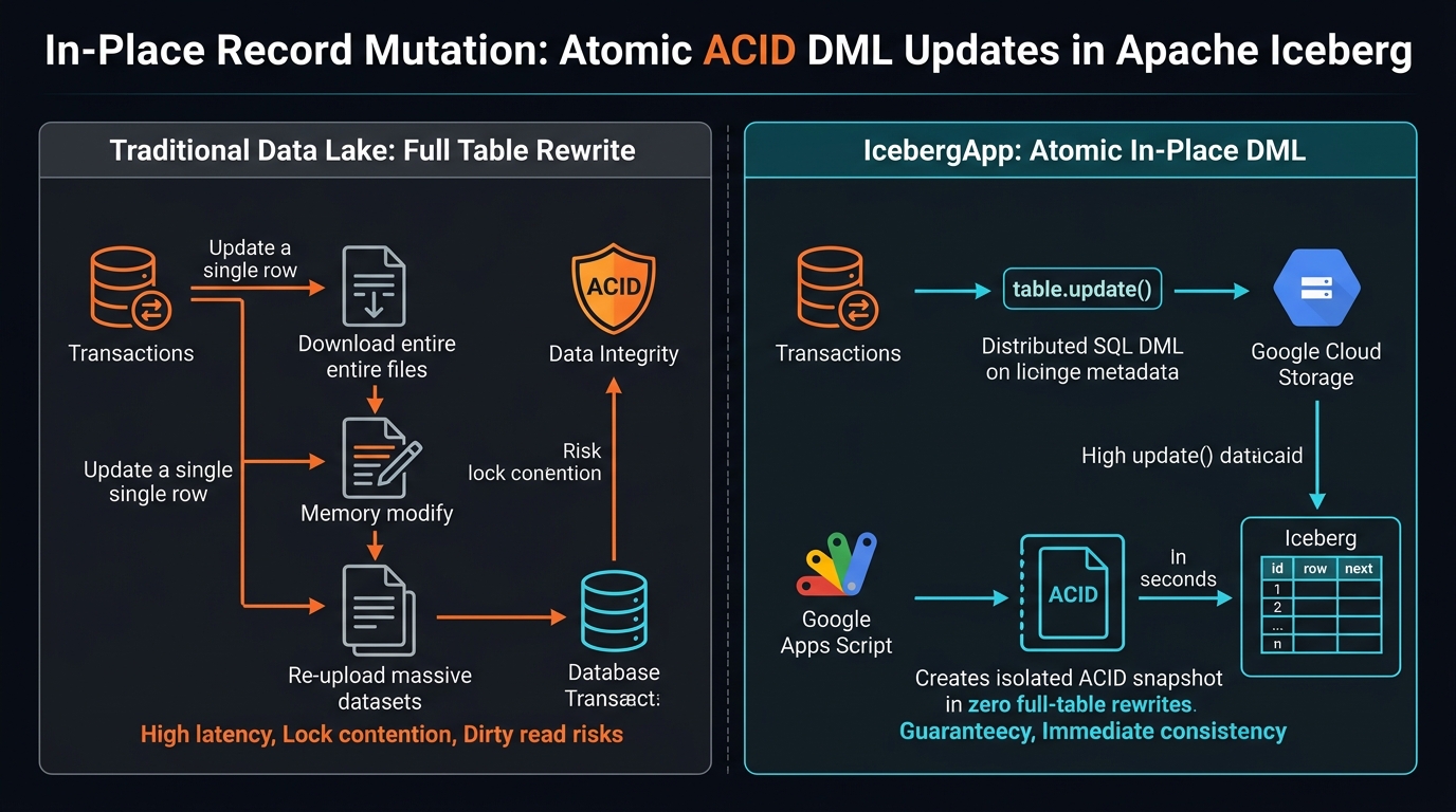 Figure 8: In-Place Record Mutation: Atomic ACID DML Updates in Apache Iceberg