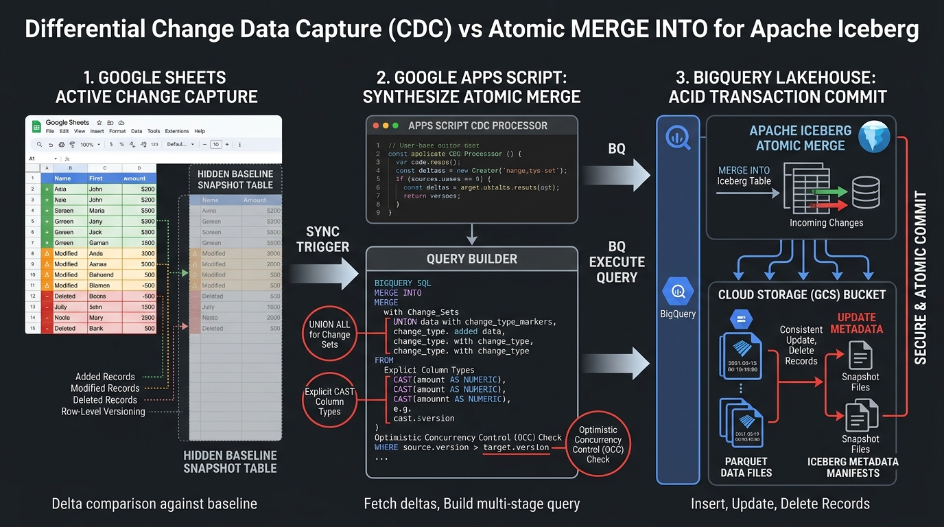 Figure 3: Differential Change Data Capture (CDC) vs Atomic MERGE INTO for Apache Iceberg