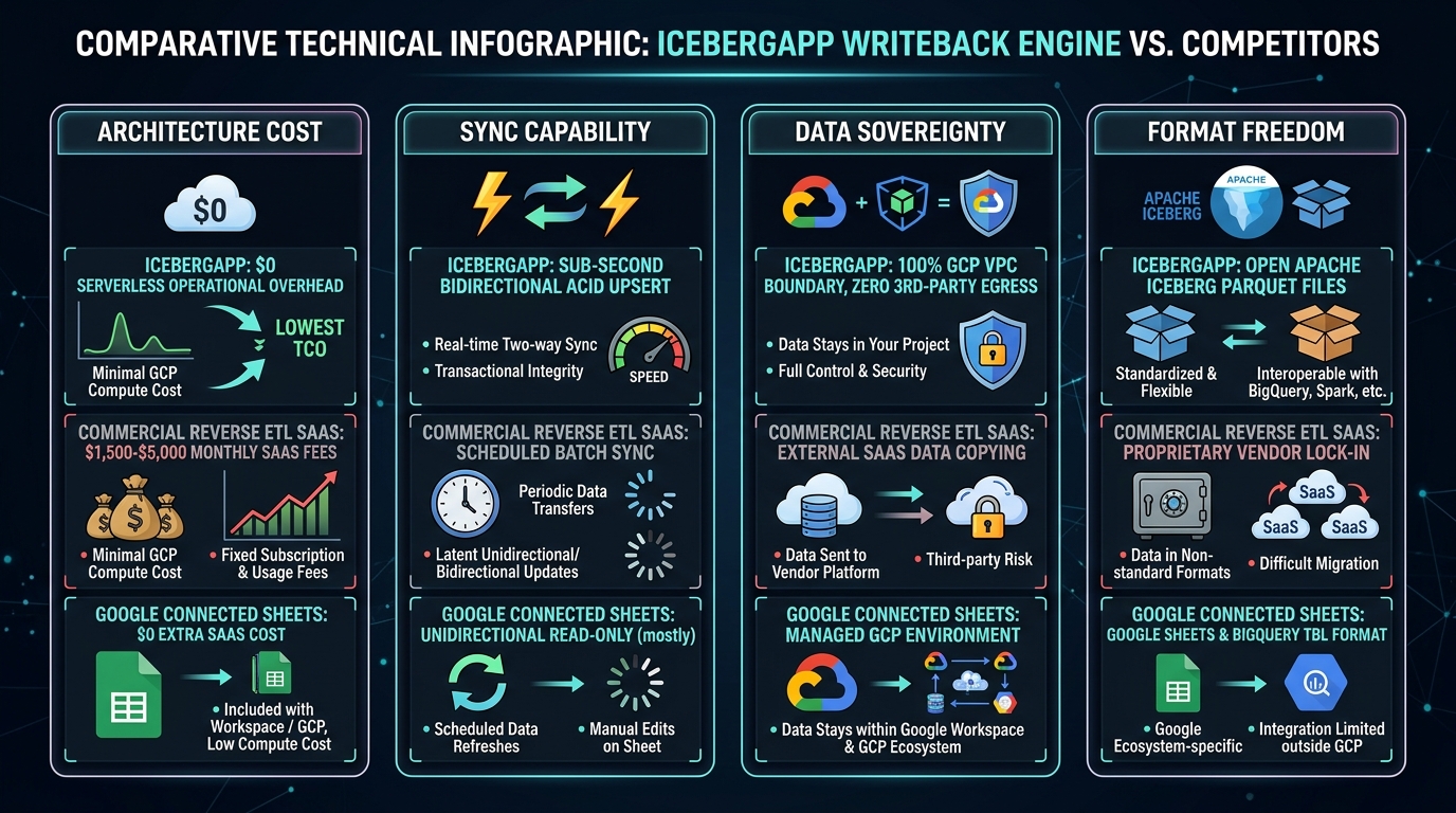 Figure 5: Comparative Technical Infographic: IcebergApp Writeback Engine vs Competitors
