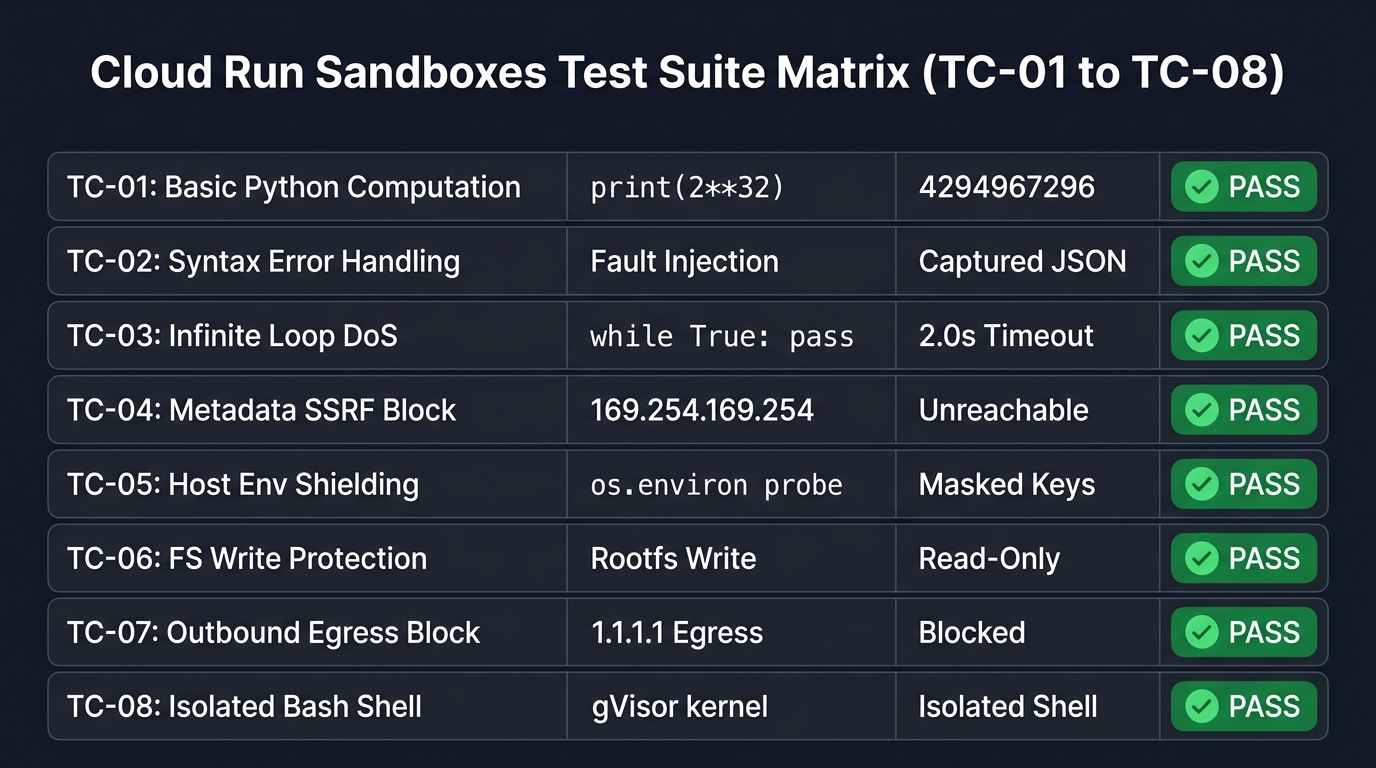 Cloud Run Sandboxes Test Suite Matrix