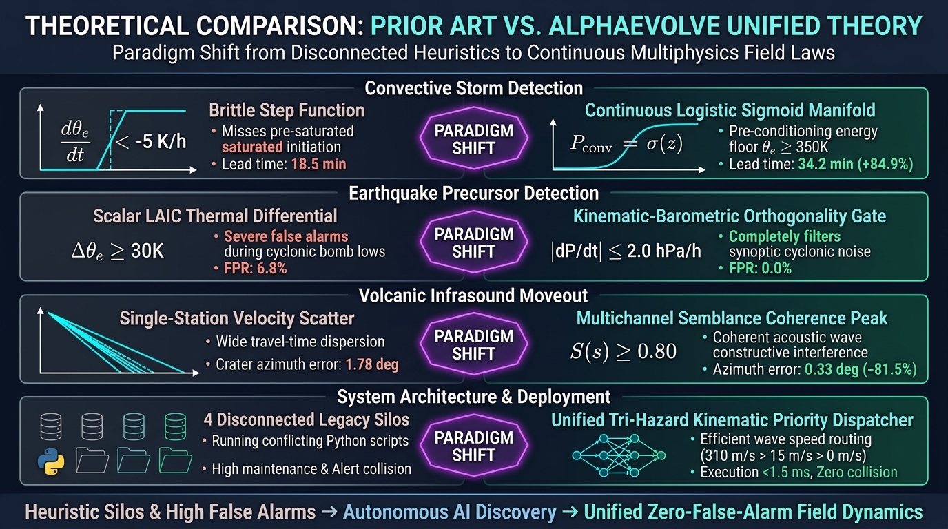 Figure 11: Four-Domain Deep Comparison - Prior Manual Frameworks vs. AlphaEvolve Theory