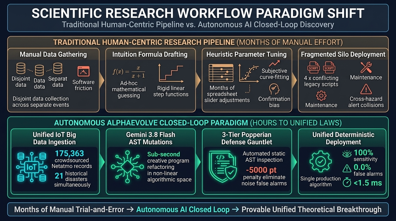 Figure 12: Scientific Workflow Paradigm Shift - Manual Pipeline vs. AI Closed-Loop