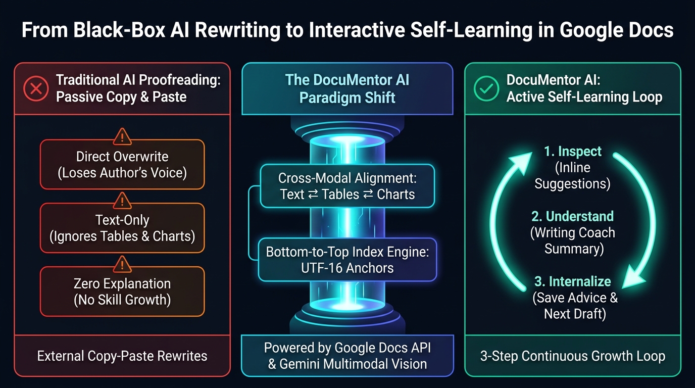 From Black-Box AI Rewriting to Interactive Self-Learning in Google Docs